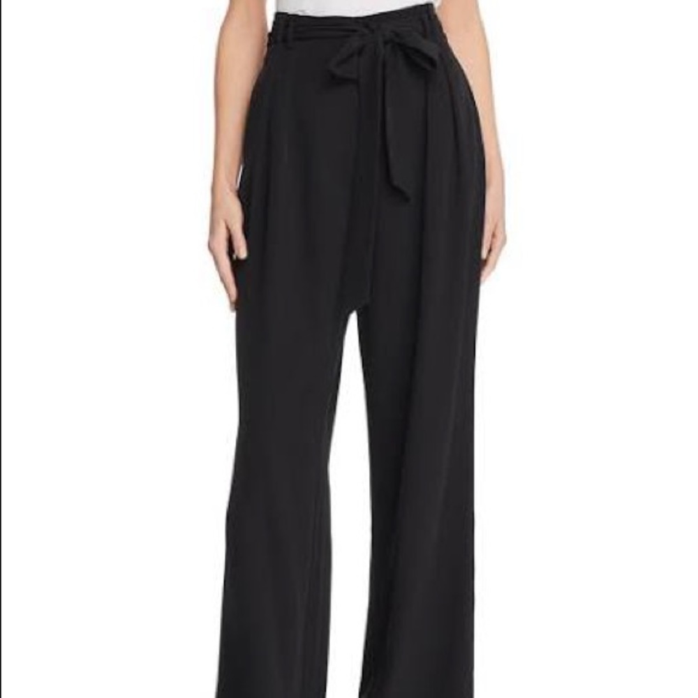WAYF Black Wide Leg Belted Trouser.